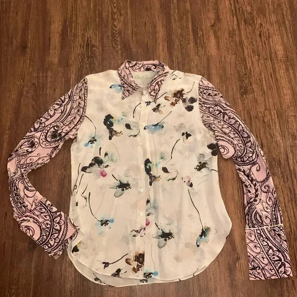 Robert Graham Silk Blouse French Cuff Long Sleeve Size Medium - Picture 1 of 10